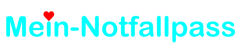 Notfallpass-Schrift in Türkies mit rotem Herz
